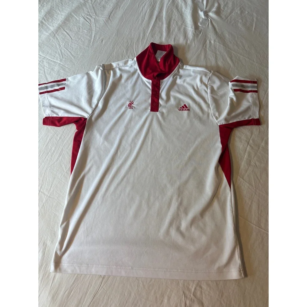 Adidas Polo Shirt Mens Large White Red  Climalite 1893 CC Graphic